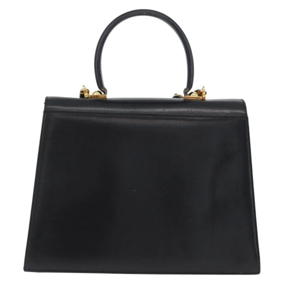 Salvatore Ferragamo Gancini Hand Bag Leather 2way Black Gold Auth ARZ416