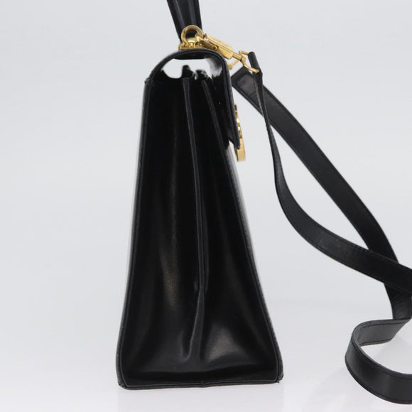 Salvatore Ferragamo Gancini Hand Bag Leather 2way Black Gold Auth ARZ416