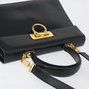 Salvatore Ferragamo Gancini Hand Bag Leather 2way Black Gold Auth ARZ416-6
