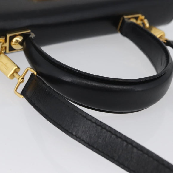 Salvatore Ferragamo Gancini Hand Bag Leather 2way Black Gold Auth ARZ416
