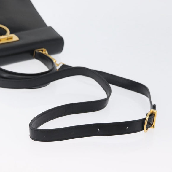 Salvatore Ferragamo Gancini Hand Bag Leather 2way Black Gold Auth ARZ416