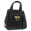 Salvatore Ferragamo Gancini Hand Bag Leather 2way Black Gold Auth ARZ417-1