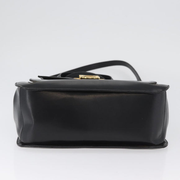 Salvatore Ferragamo Gancini Hand Bag Leather 2way Black Gold Auth ARZ417