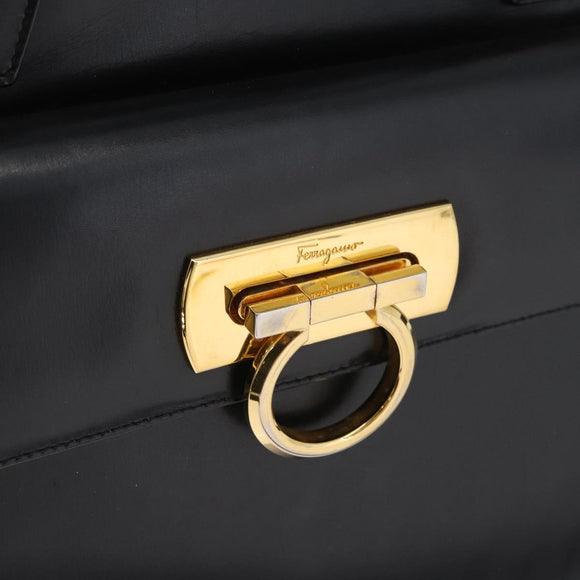 Salvatore Ferragamo Gancini Hand Bag Leather 2way Black Gold Auth ARZ417
