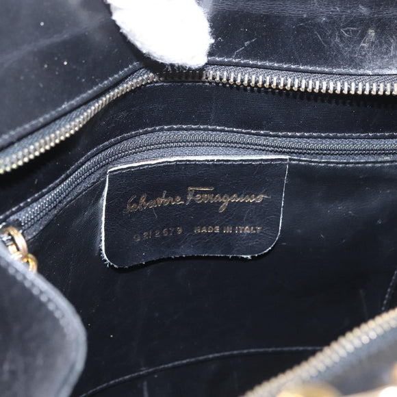 Salvatore Ferragamo Gancini Hand Bag Leather 2way Black Gold Auth ARZ417