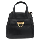 Salvatore Ferragamo Gancini Hand Bag Leather 2way Black Gold Auth ARZ417-2