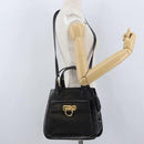 Salvatore Ferragamo Gancini Hand Bag Leather 2way Black Gold Auth ARZ417-25