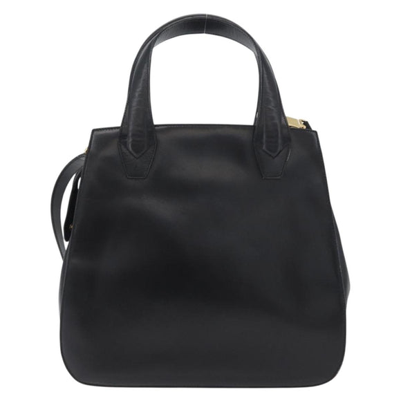 Salvatore Ferragamo Gancini Hand Bag Leather 2way Black Gold Auth ARZ417