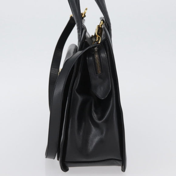 Salvatore Ferragamo Gancini Hand Bag Leather 2way Black Gold Auth ARZ417