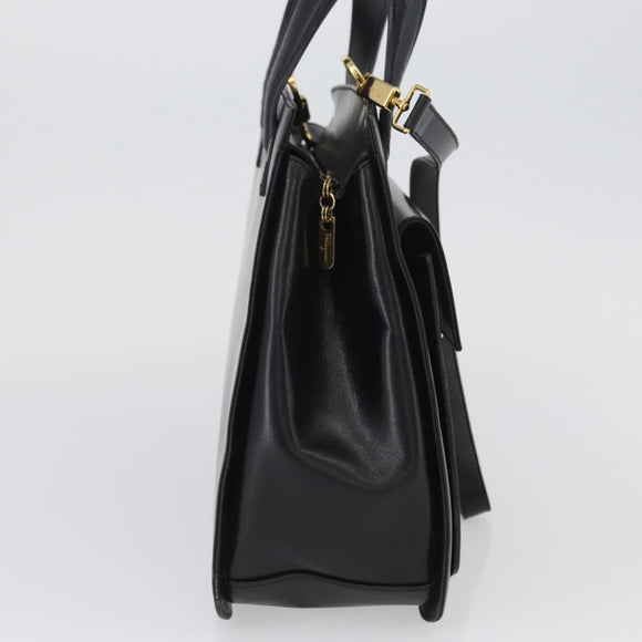 Salvatore Ferragamo Gancini Hand Bag Leather 2way Black Gold Auth ARZ417