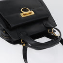 Salvatore Ferragamo Gancini Hand Bag Leather 2way Black Gold Auth ARZ417-6
