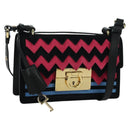 Salvatore Ferragamo Gancini Shoulder Bag Suede Black Pink gold Auth ARZ419M-1