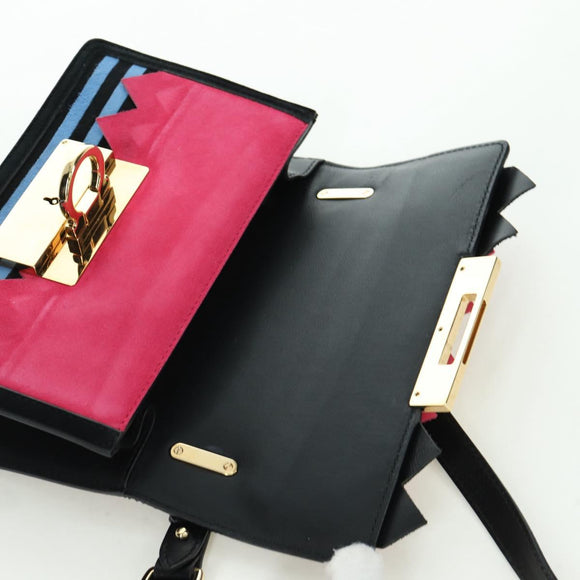 Salvatore Ferragamo Gancini Shoulder Bag Suede Black Pink gold Auth ARZ419M