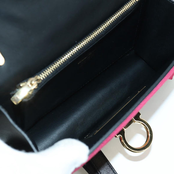 Salvatore Ferragamo Gancini Shoulder Bag Suede Black Pink gold Auth ARZ419M