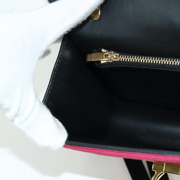 Salvatore Ferragamo Gancini Shoulder Bag Suede Black Pink gold Auth ARZ419M