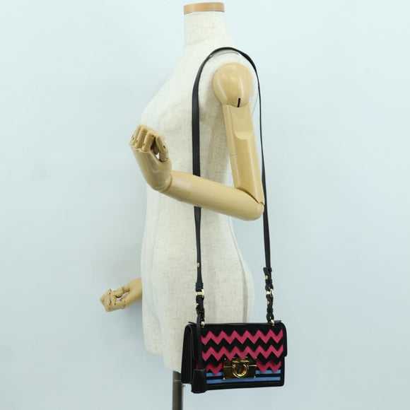 Salvatore Ferragamo Gancini Shoulder Bag Suede Black Pink gold Auth ARZ419M