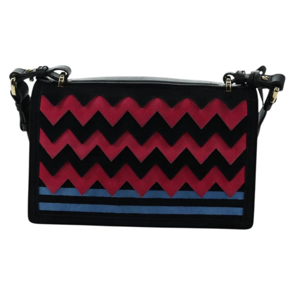 Salvatore Ferragamo Gancini Shoulder Bag Suede Black Pink gold Auth ARZ419M