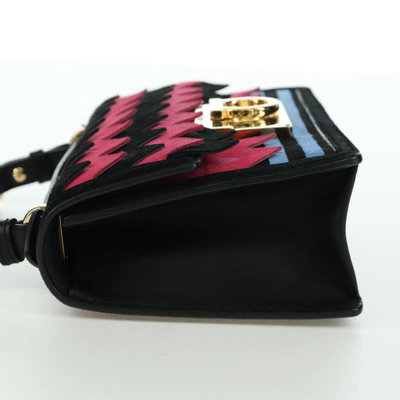 Salvatore Ferragamo Gancini Shoulder Bag Suede Black Pink gold Auth ARZ419M