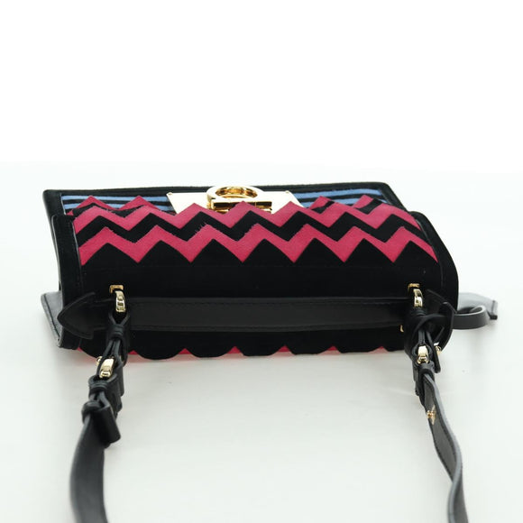 Salvatore Ferragamo Gancini Shoulder Bag Suede Black Pink gold Auth ARZ419M