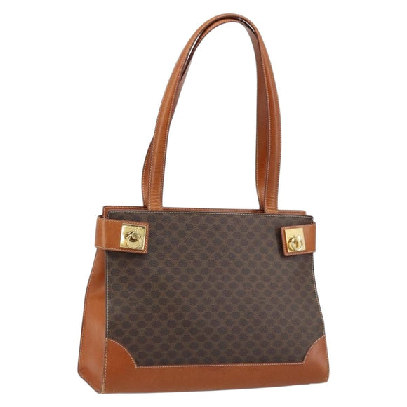 CELINE Macadam Canvas Tote Bag PVC Leather Brown Gold Auth ARZ422