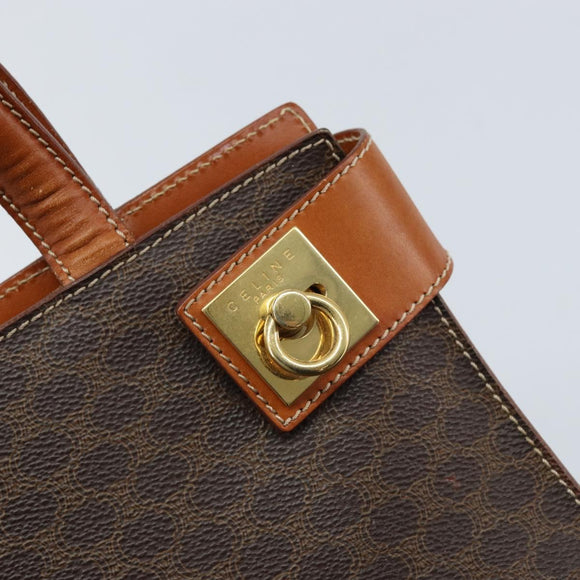 CELINE Macadam Canvas Tote Bag PVC Leather Brown Gold Auth ARZ422