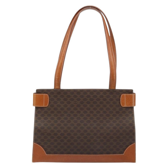 CELINE Macadam Canvas Tote Bag PVC Leather Brown Gold Auth ARZ422