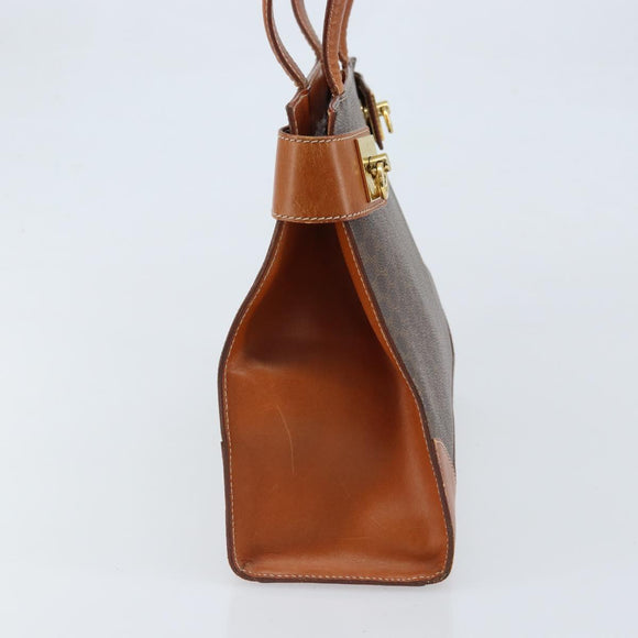 CELINE Macadam Canvas Tote Bag PVC Leather Brown Gold Auth ARZ422