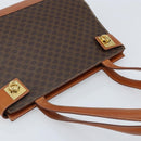 CELINE Macadam Canvas Tote Bag PVC Leather Brown Gold Auth ARZ422-6
