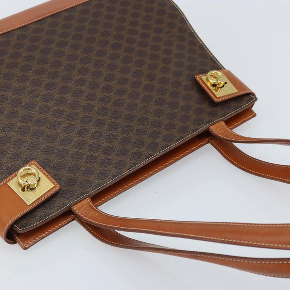 CELINE Macadam Canvas Tote Bag PVC Leather Brown Gold Auth ARZ422