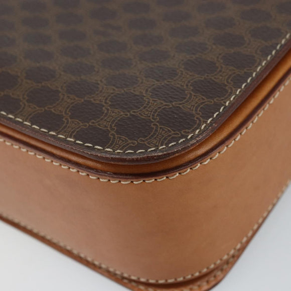 CELINE Macadam Canvas Umhängetasche PVC Leder Braun Gold Auth ARZ423