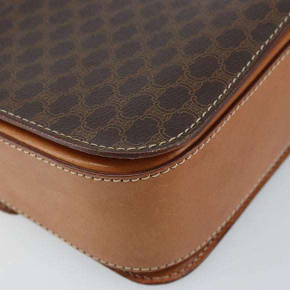 CELINE Macadam Canvas Umhängetasche PVC Leder Braun Gold Auth ARZ423