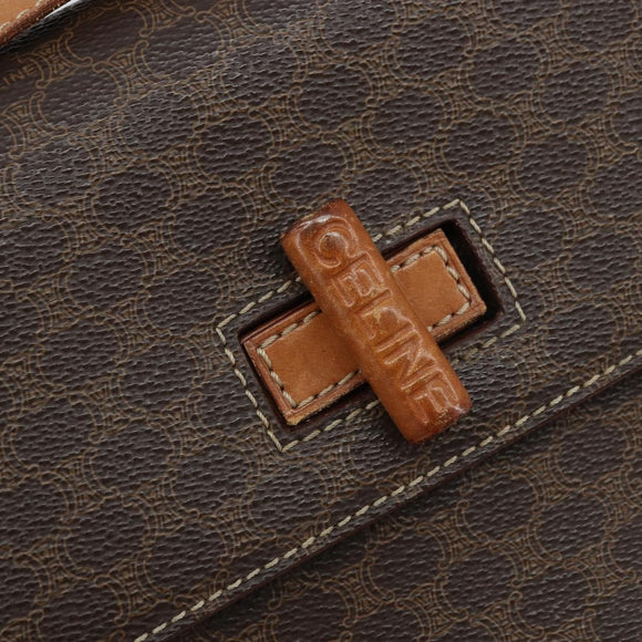 CELINE Macadam Canvas Umhängetasche PVC Leder Braun Gold Auth ARZ423