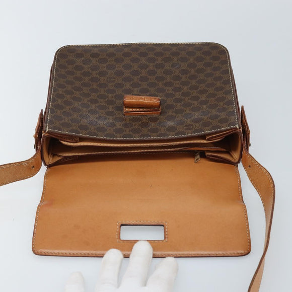 CELINE Macadam Canvas Umhängetasche PVC Leder Braun Gold Auth ARZ423