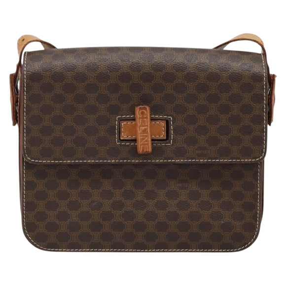 CELINE Macadam Canvas Umhängetasche PVC Leder Braun Gold Auth ARZ423