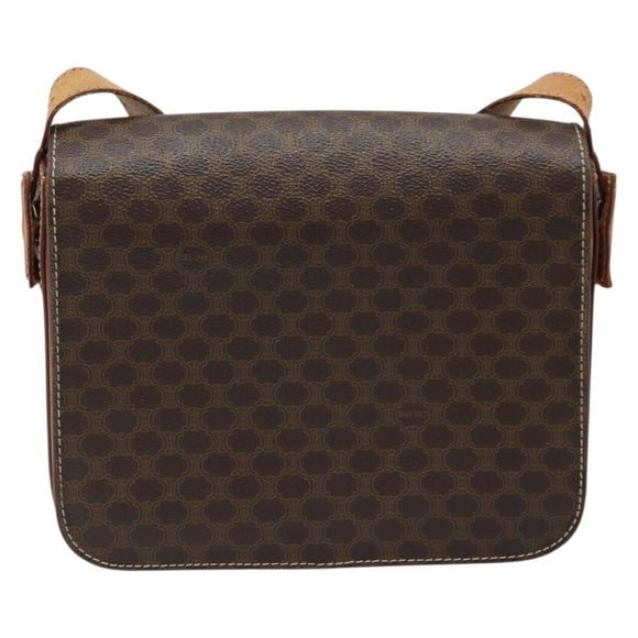 CELINE Macadam Canvas Umhängetasche PVC Leder Braun Gold Auth ARZ423