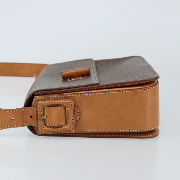 CELINE Macadam Canvas Umhängetasche PVC Leder Braun Gold Auth ARZ423