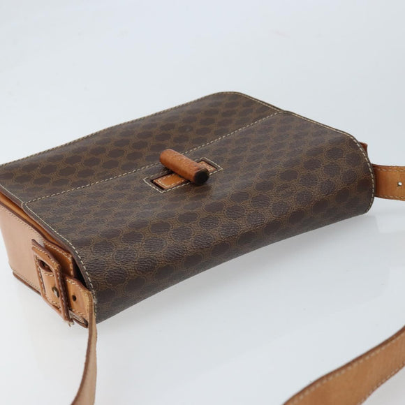 CELINE Macadam Canvas Umhängetasche PVC Leder Braun Gold Auth ARZ423