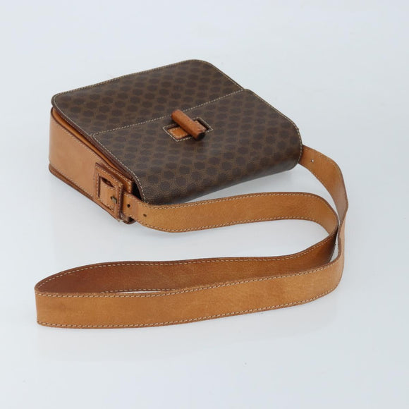 CELINE Macadam Canvas Umhängetasche PVC Leder Braun Gold Auth ARZ423