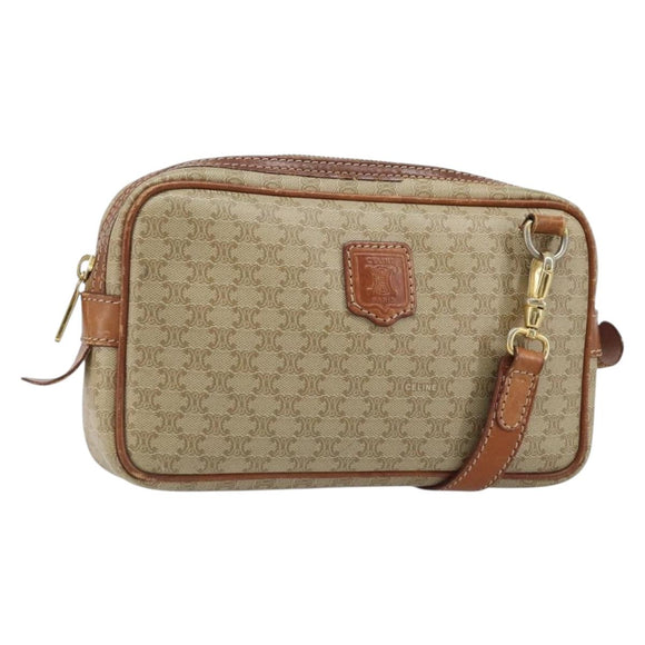 CELINE Macadam Canvas Shoulder Bag PVC Beige Gold Auth ARZ425