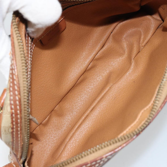 CELINE Macadam Canvas Shoulder Bag PVC Beige Gold Auth ARZ425