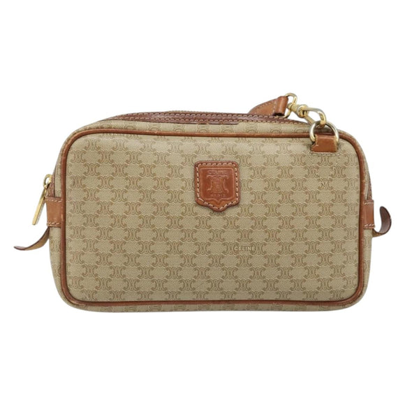 CELINE Macadam Canvas Shoulder Bag PVC Beige Gold Auth ARZ425