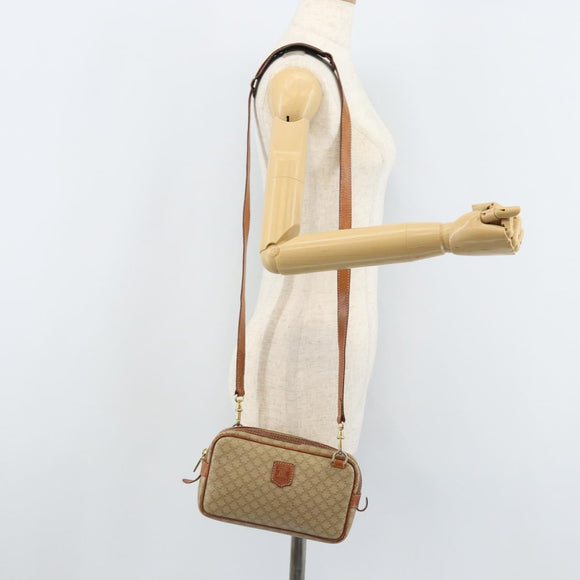CELINE Macadam Canvas Shoulder Bag PVC Beige Gold Auth ARZ425