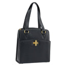 CELINE Hand Bag Leather Black Gold Auth ARZ426A-1