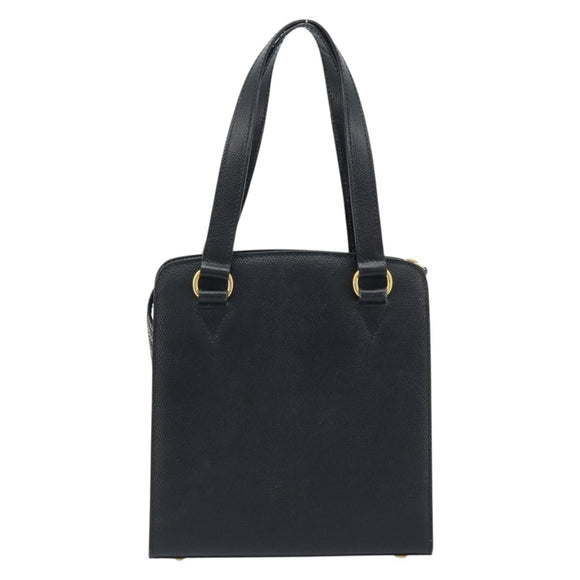 CELINE Hand Bag Leather Black Gold Auth ARZ426A