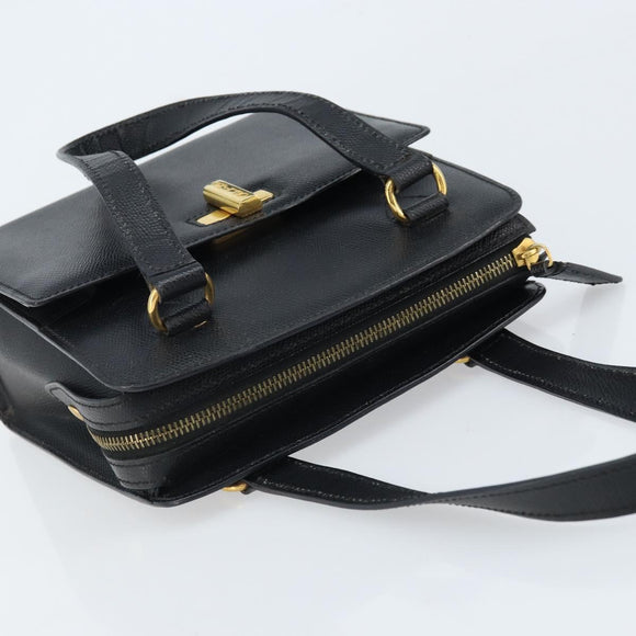 CELINE Hand Bag Leather Black Gold Auth ARZ426A