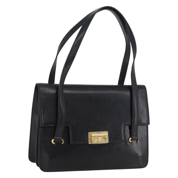 CELINE Hand Bag Leather Black Gold Auth ARZ427