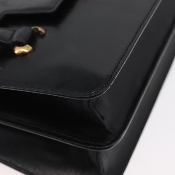 CELINE Hand Bag Leather Black Gold Auth ARZ427