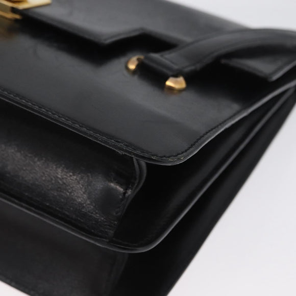 CELINE Hand Bag Leather Black Gold Auth ARZ427