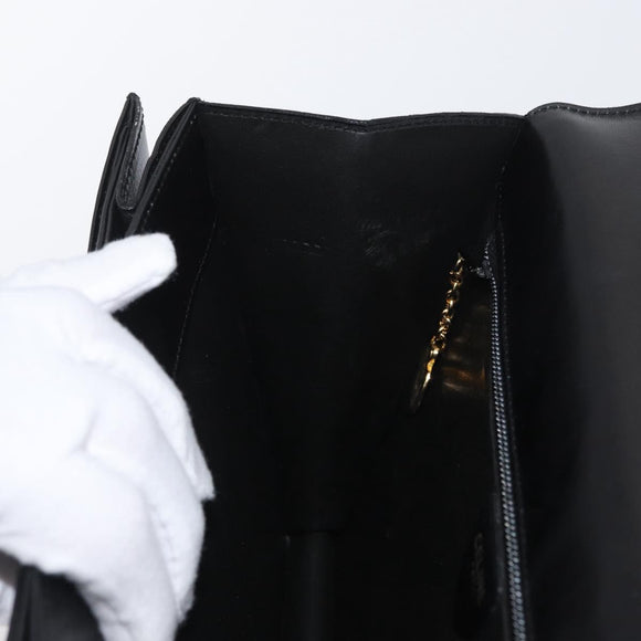 CELINE Hand Bag Leather Black Gold Auth ARZ427