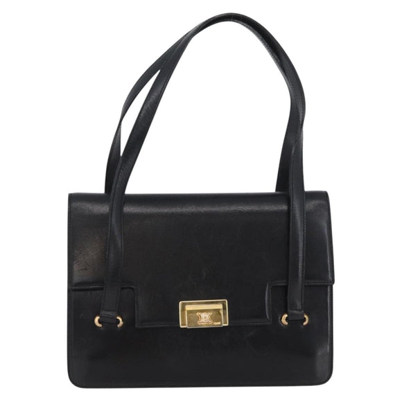 CELINE Hand Bag Leather Black Gold Auth ARZ427